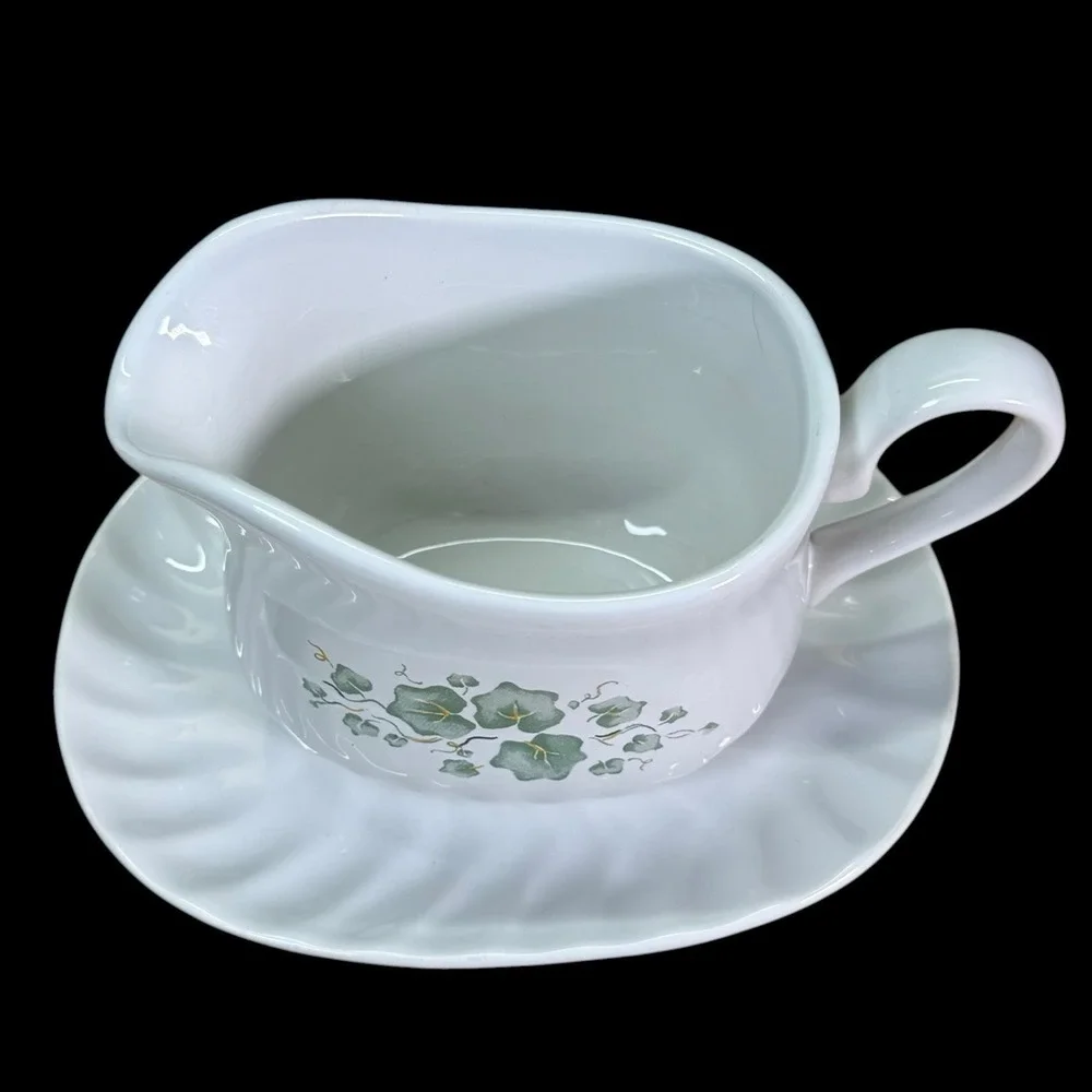 Corning Corelle Coordinates Callaway Ivy Swirl Gravy Boat &‎ Underplate 2 Pc Set